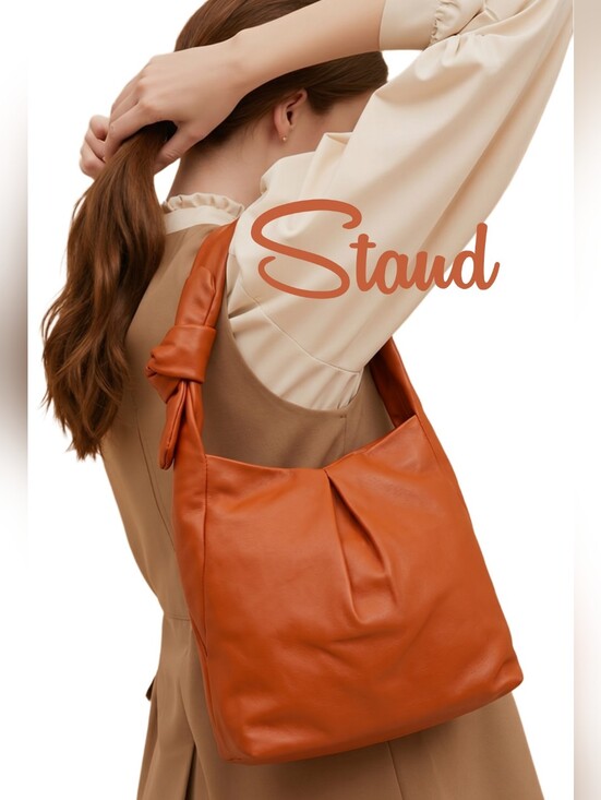 STAUD Handbags - Staud Island Knotted Womens Supple Tan Leather Hobo Satchel Shoulder Bag